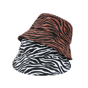 帽子女渔夫帽斑马纹秋天韩版潮百搭时尚休闲女日系脑子秋季盆帽