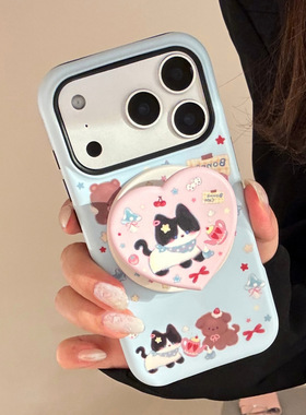 猫狗日记15适用苹果16pro手机壳磁吸支架17romax菲林硬壳15少女心