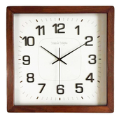 简约静音实木挂钟新中式 现代石英钟北欧原木正方形极简艺术时钟