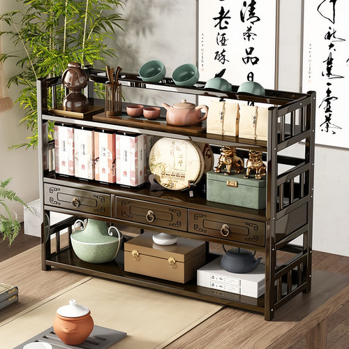 实木中式桌面茶具博古架