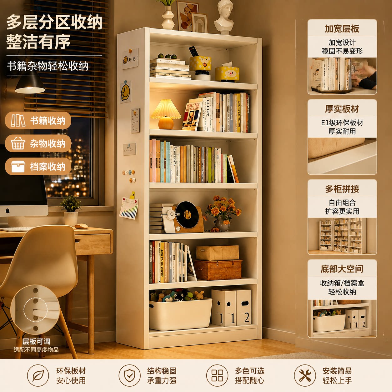 多层落地一体靠墙钢制夹缝书柜客厅置物架家用转角儿童简易书架图片