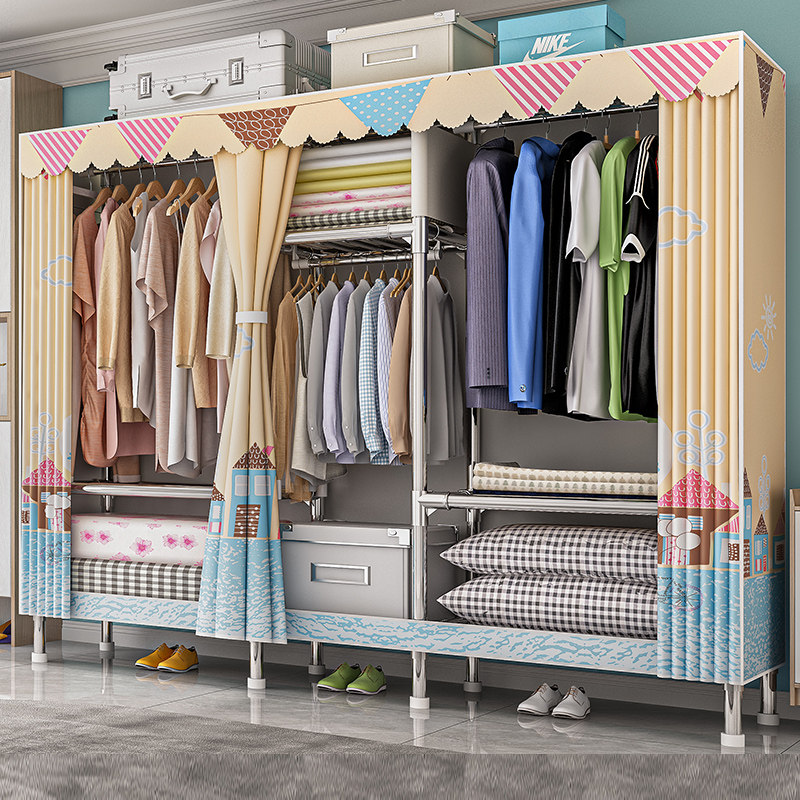 简易衣柜家用卧室布衣柜全钢架出租房组装收纳挂衣架钢管结实耐用