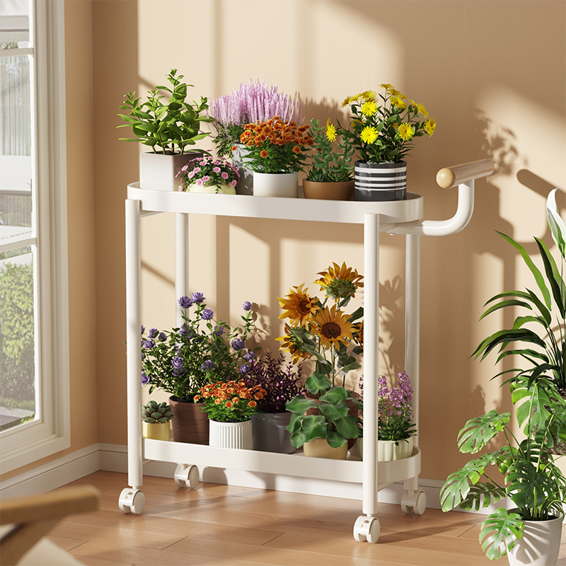 客厅铁艺花架置物架落地阳台可移动带轮小推车花盆托架多肉架子