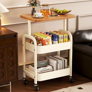 可移动小推车客厅奶油风沙发边几零食置物架现代简约小茶几侧边柜