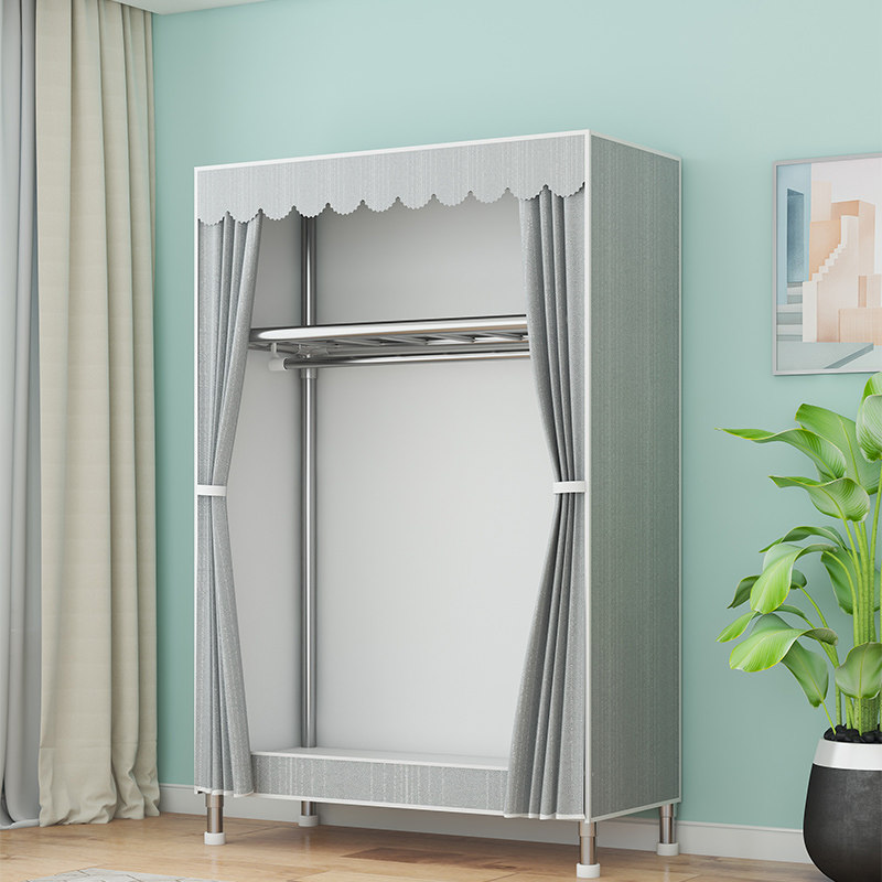 防尘加厚布衣柜简易衣帽架钢管加粗宿舍衣柜出租房用收纳挂衣橱