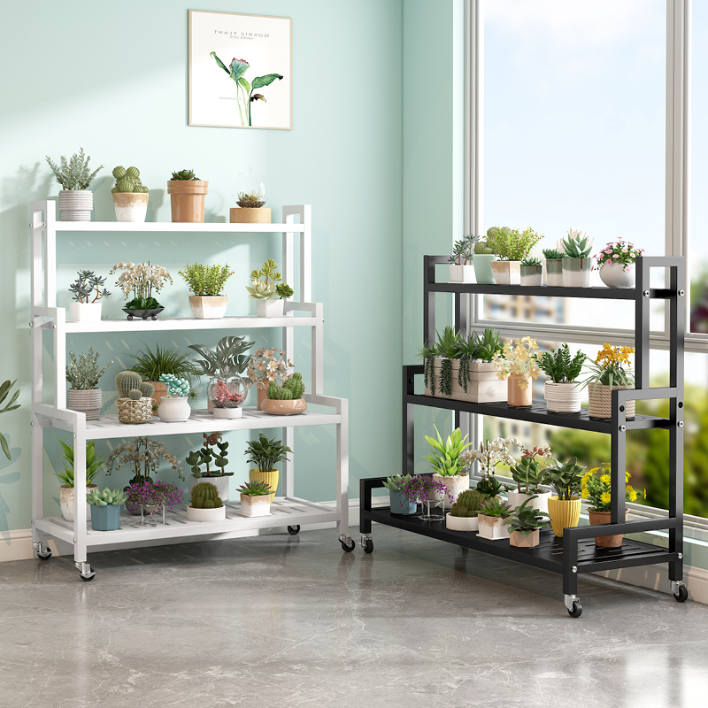 2025新款花架置物架阳台可移动带轮客厅落地式铁艺多层室外花盆