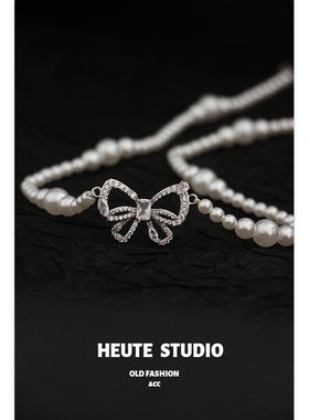 蝴蝶结钻石仙女超闪项链耳钉套装