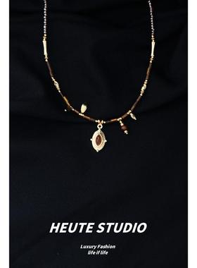 美拉德辣妹虎眼石串珠项链