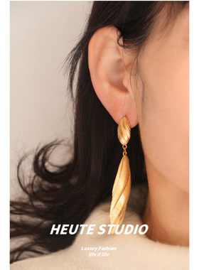 HeuteStudio中古vintage条纹长款贝壳吊坠耳钉气质时髦耳饰