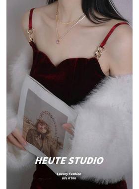 HeuteStudio 紫气东来紫色水晶吊坠项链女轻奢高级感钻石锁骨链女