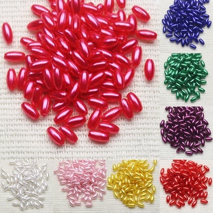 椭圆形米珠3 饰品挂坠长形仿珍珠diy穿孔彩色散珠子 6mm不掉色服装