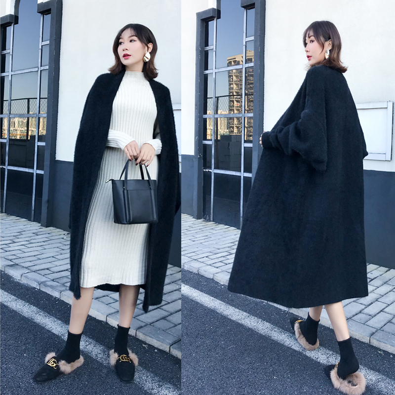 毛衣大牌长款金貂绒蝙蝠袖黑色