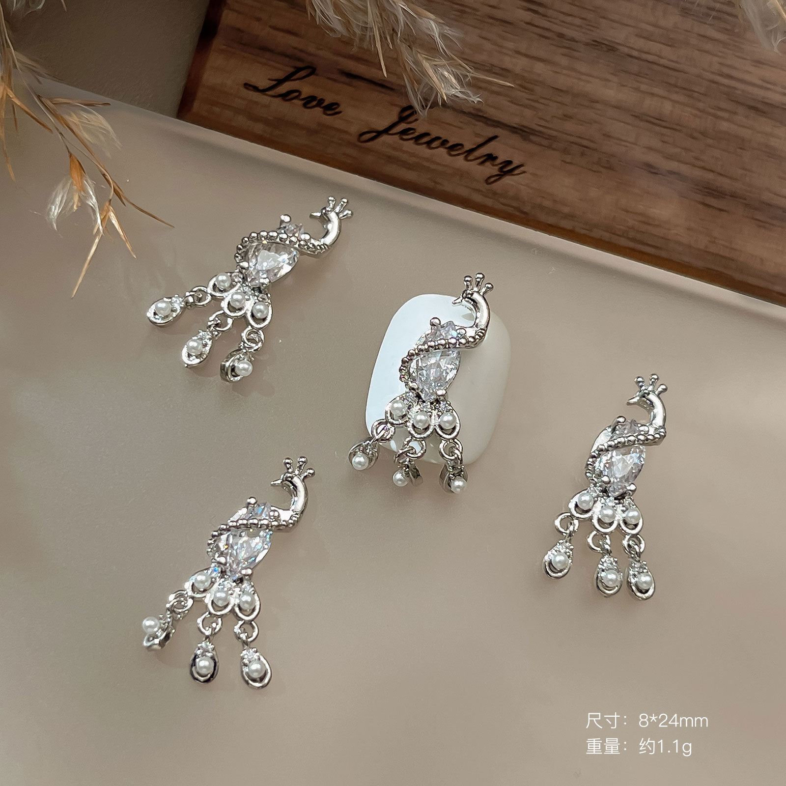 thumbnail for Nail art, zircon swan jewelry, light luxury style, ultra-shiny 3D peacock owl, diamond-set nail decoration