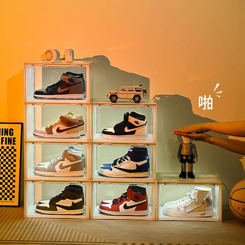 GOTO优选亚克力灯光鞋盒透明带灯收纳盒防潮防氧化展示盒声控鞋柜