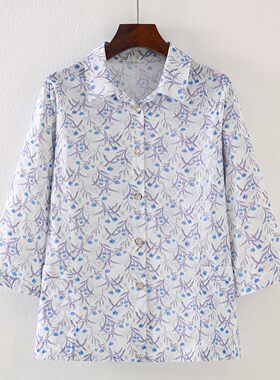 中老年女装夏季奶奶外婆衬衫衣服老太太翻领口袋纯棉妈妈全棉上衣