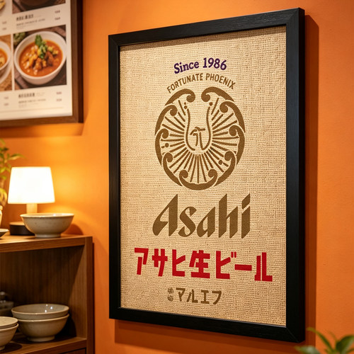 日式居酒屋烧鸟烧肉日本料理店朝日复活生啤酒海报藤编木框装饰画