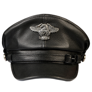 真皮帽子男牛皮平顶帽船长帽水手帽中青年德式帽哈雷帽机车朋克帽