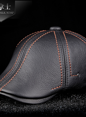 肯拿士新款真皮鸭舌帽中老年时尚都市头层牛皮休闲贝雷单帽青年帽