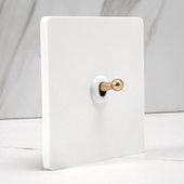 磨砂白 开关复古圆头黄铜拨杆烤漆单开塑料面板 PIALT86型家装