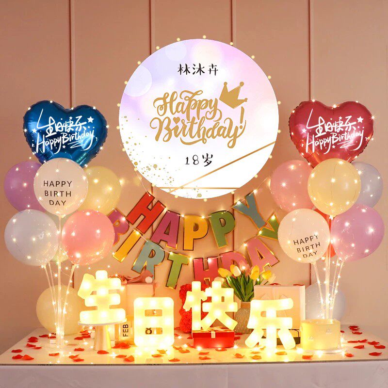 周岁生日派对布置气球海报