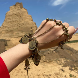 大话西游同款紫霞仙子手链铃铛戒指一体复古舞蹈演出异域风情配饰
