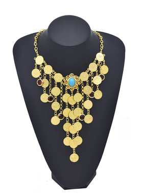 欧美风气质长款项链合金硬币松石