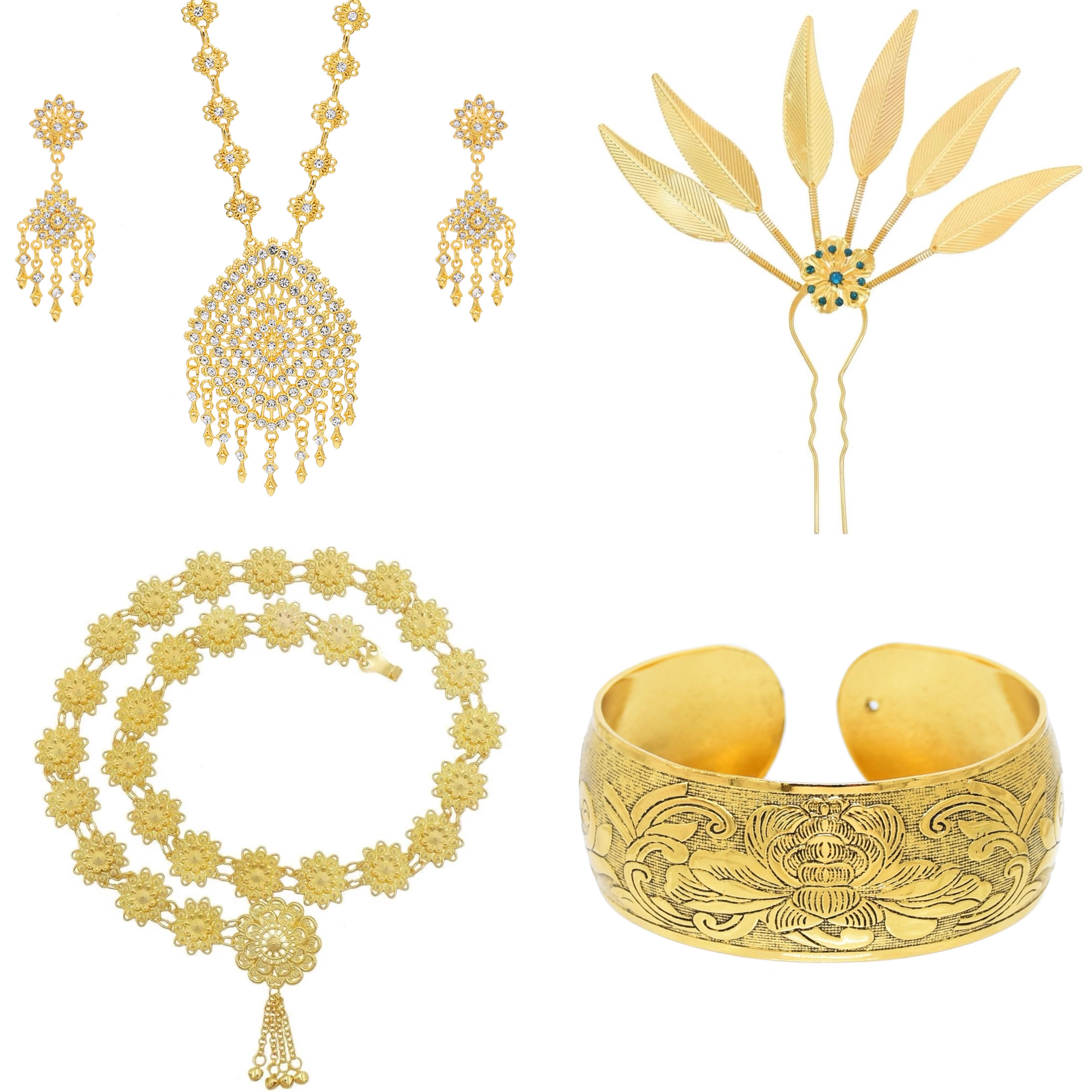 云南傣族金色项链耳环发簪腰链手镯西双版纳旅拍泰国民族风配饰,饰品/流行首饰/时尚饰品新,组合套装,淘宝优惠券,粉丝福利购,淘宝优惠卷