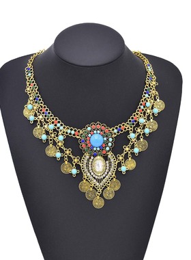 合金蓝色亚克力双层钱币吊坠项链