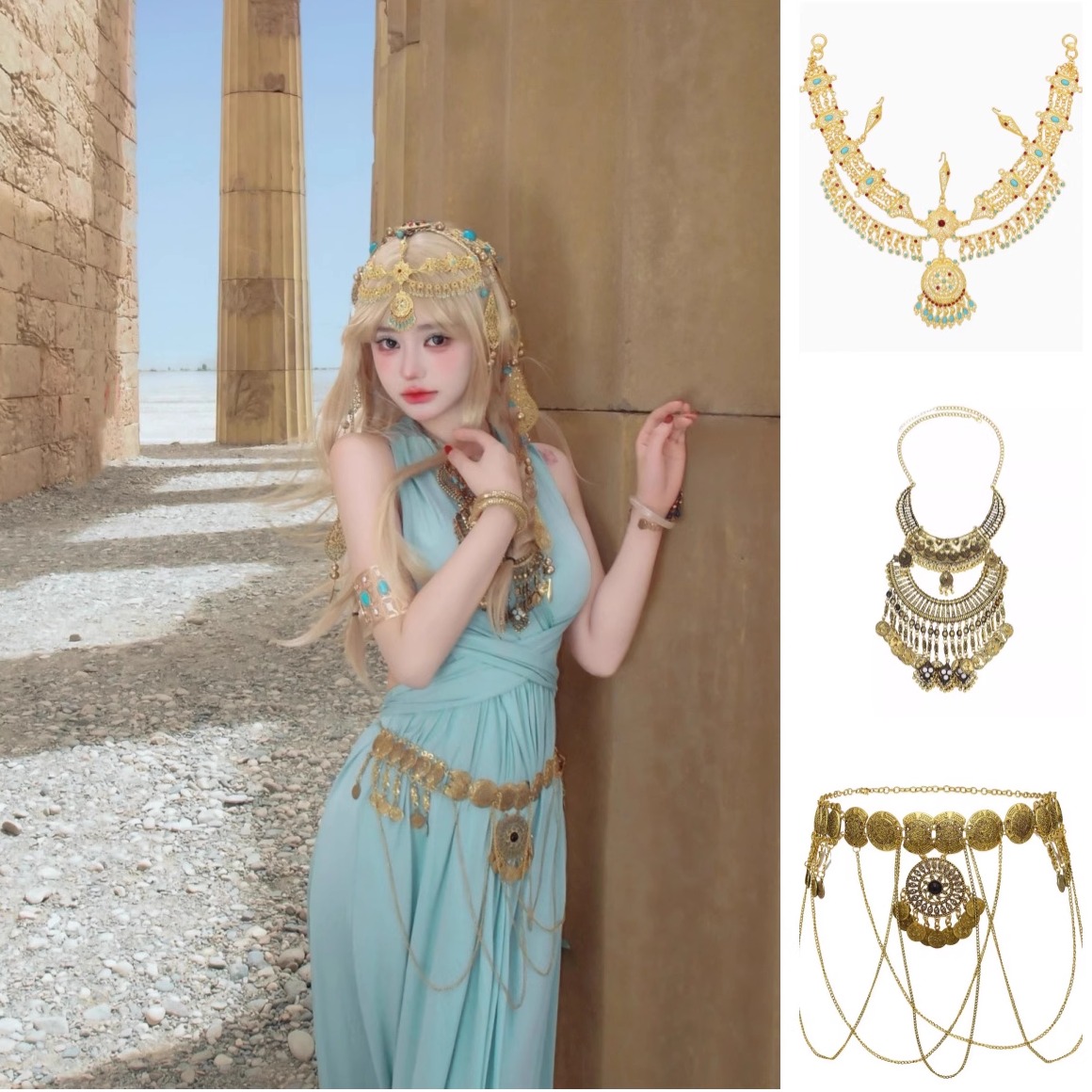 敦煌异域风公主头饰项链腰链套装