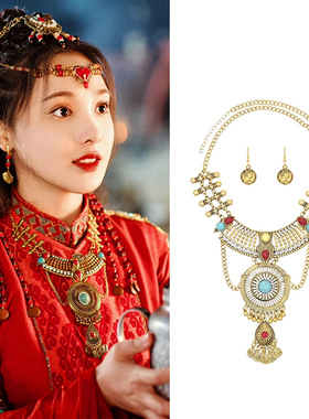 异域夸张人像项链金色松石吊坠女