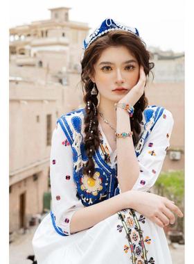 色彩斑斓串珠月亮双层链条手链女