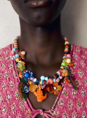 波西米亚彩色花朵气质百搭项链女