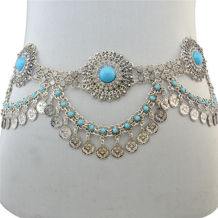 欧美复古金属钱币流苏肚皮舞腰链腰带配饰身体链女民族风古风汉服