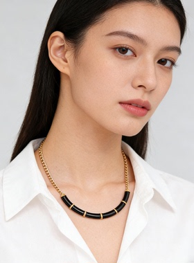 韩版时尚黑色竹节项链女个性颈链