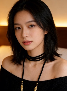 复古黑色绒绳羽毛吊坠项链