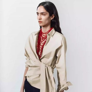 2025新款欧美风多层叠戴串夹杂小圆形木片珠项链夸张度假风锁骨链