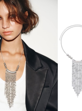 2025欧美风串珠流苏长款球形项链