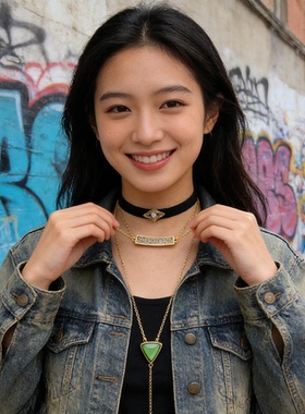 时尚风格双色可选水晶吊坠项链女