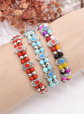 欧美风时尚气质手链串珠彩色双层