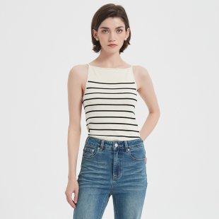 Petit Bari简约条纹一字肩针织吊带上衣