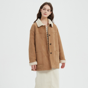 Petit 复古翻领绒面皮毛一体外套 Bari