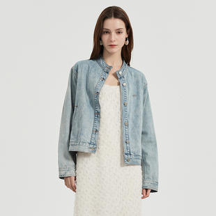 水洗产品 Petit Bari复古利落立领牛仔外套