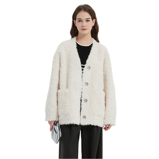 Petit 时髦慵懒环保皮草V领外套 Bari