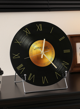 中古风复古黑胶唱片桌面时钟摆件