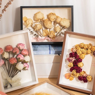 立体中空干花相框摆台diy手工礼物永生花保存盒装玫瑰标本的框架