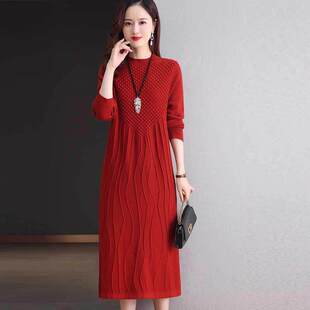 2025年秋冬中长款宽松毛衣女宽松遮肚子中年妈妈配大衣过膝连衣裙