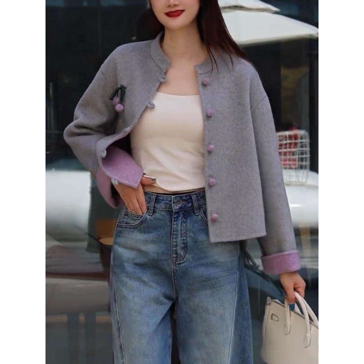 荔枝国风AB拼色双面羊绒大衣女秋冬新款新中式小个子羊毛呢外套,女装/女士精品,毛呢外套,淘宝优惠券,粉丝福利购,淘宝优惠卷