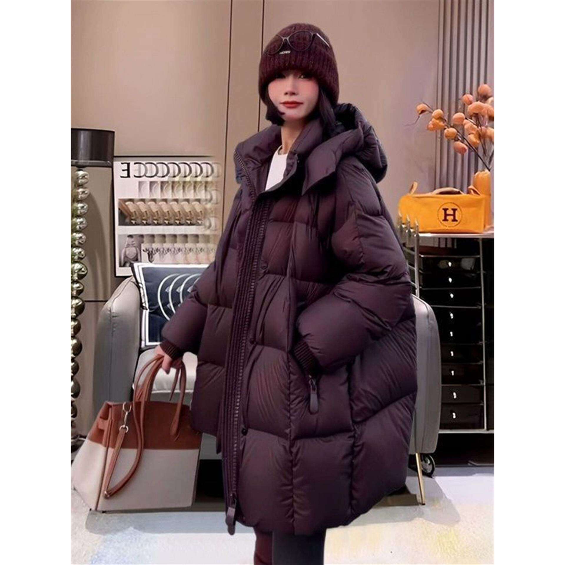 韩版时尚中长款连帽羽绒棉服女冬季新款加厚保暖大码女装棉袄外套