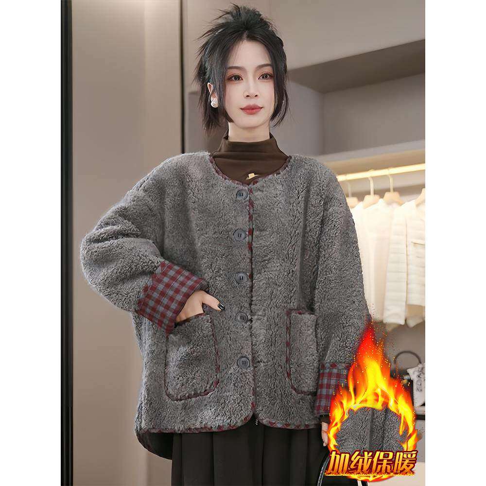 巨好看的独特漂亮的初冬外套女2025新款加绒格子棉衣加厚保暖上衣