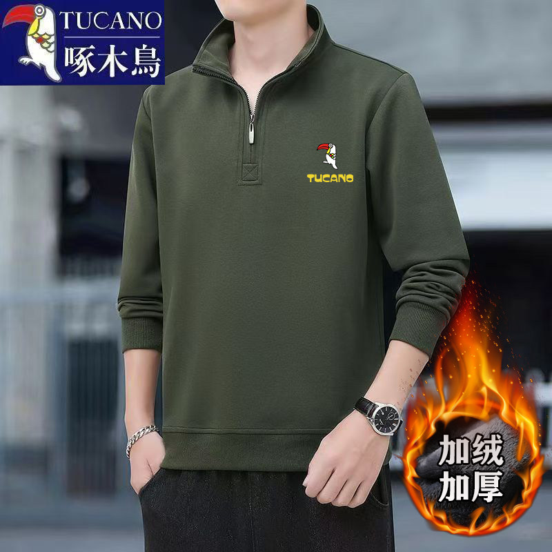 啄木鸟秋冬季加绒加厚潮流韩版上衣立领宽松百搭保暖舒适休闲卫衣